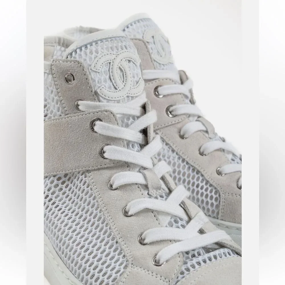 CHANEL Cream and White mesh Sneakers, US7